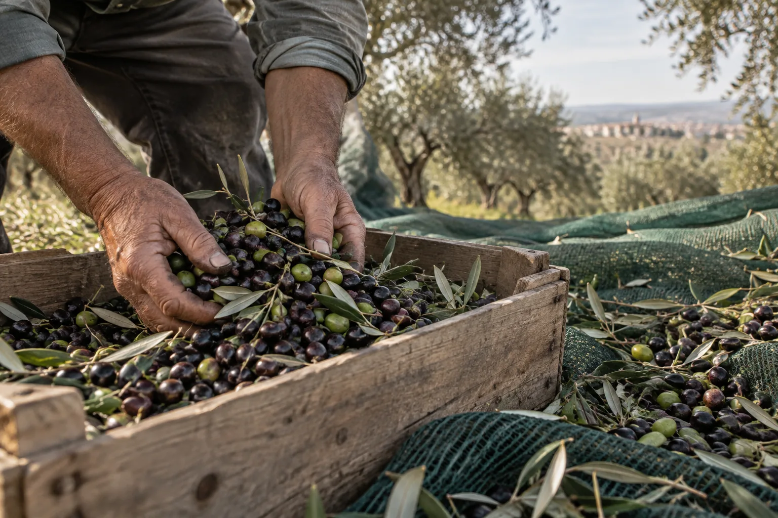 Mani durante la raccolta delle olive